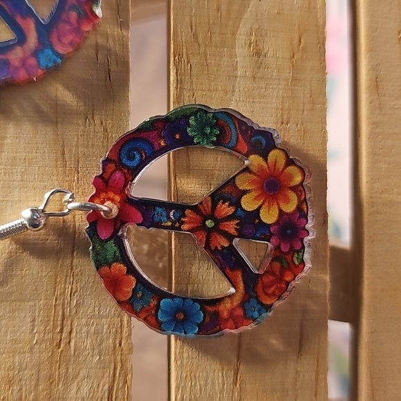 Colorful Peace Sign Earrings - Picture 2 of 3